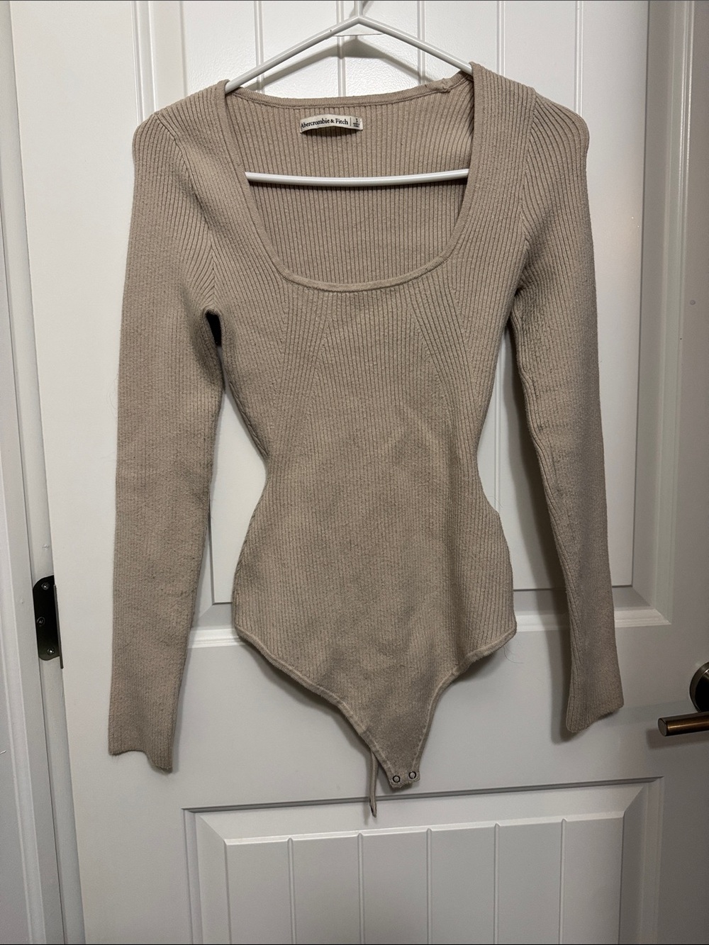 Abercrombie & Fitch Taupe Ribbed Long-Sleeve Bodysuit